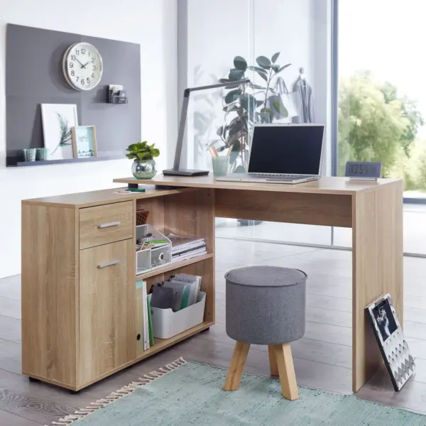 FineBuy Design Eckschreibtisch mit Regal, Grau – 120 × 75,5 × 106,5 cm FineBuy Design Eckschreibtisch mit Regal, Grau – 120 × 75,5 × 106,5 cm