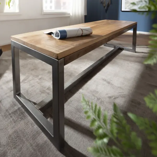 FineBuy Esszimmerbank 120 x 46 x 45 cm Mango Massivholz / Metall Holzbank Vintage, Braun