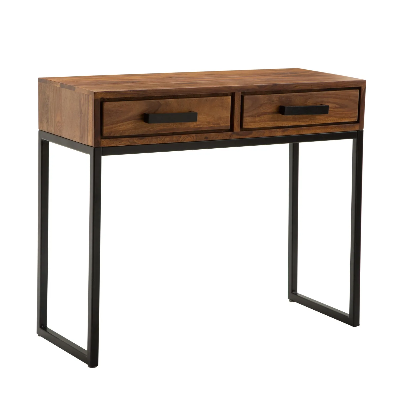 FineBuy Konsolentisch Sheesham Massivholz / Metall, Braun – 90 × 76 × 36 cm