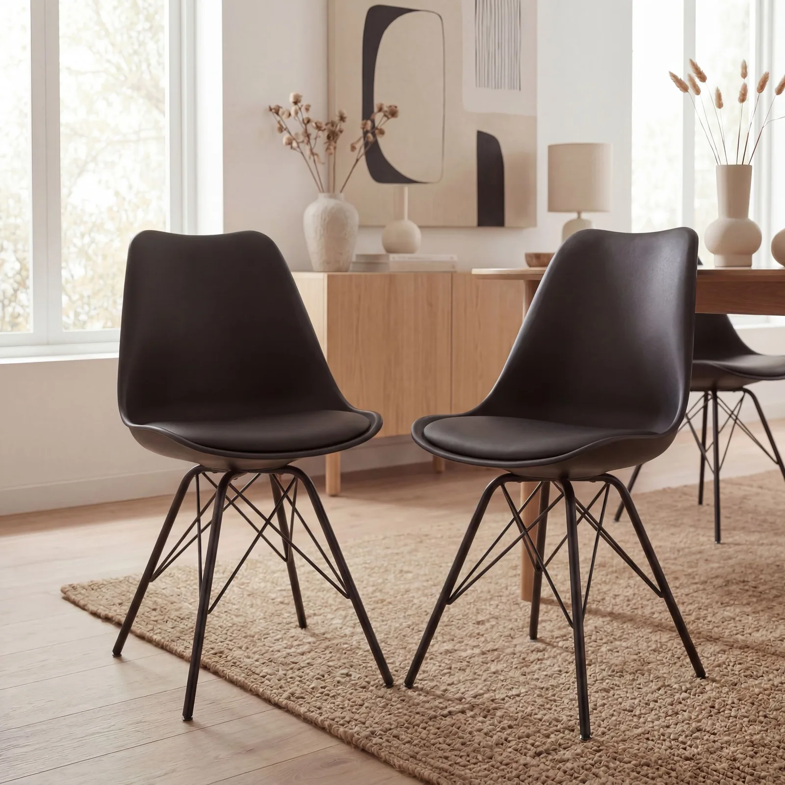 FineBuy Esszimmerstuhl 2er Set Küchenstuhl aus Kunststoff, Schwarz