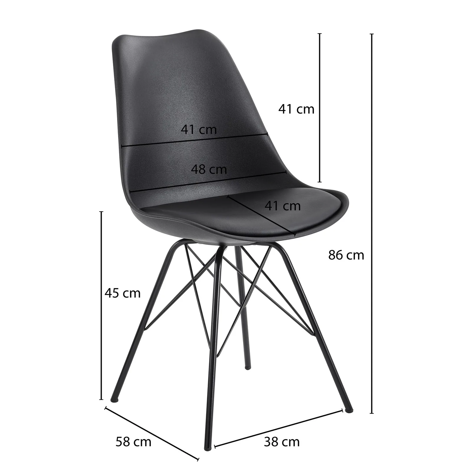 FineBuy Esszimmerstuhl 2er Set Küchenstuhl aus Kunststoff, Schwarz