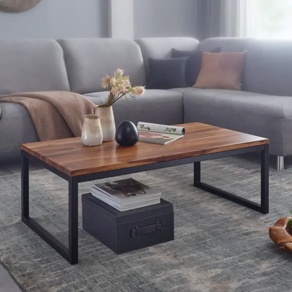 FineBuy Couchtisch Sheesham Massivholz, Braun – 110 cm
