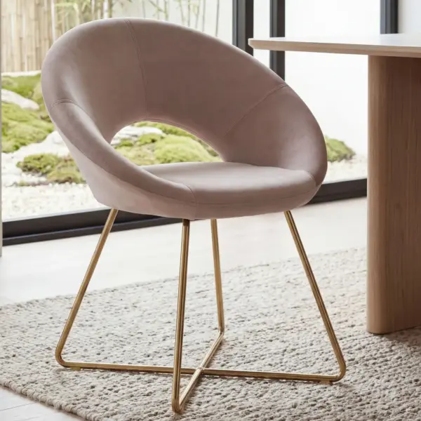 FineBuy Esszimmerstuhl Samt Küchenstuhl mit goldenen Beinen, Beige FineBuy Esszimmerstuhl Samt Küchenstuhl mit goldenen Beinen, Beige