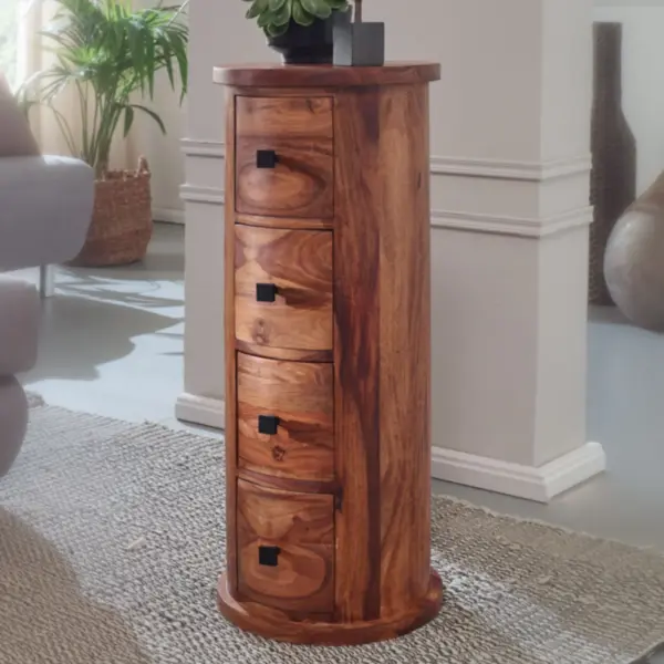 FineBuy Design Sideboard Sheesham Massivholz Ø, Braun – 35 cm