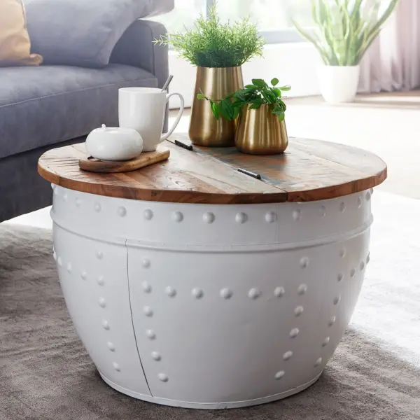 FineBuy Couchtisch Mango, Weiß – 60 × 36 × 60 cm