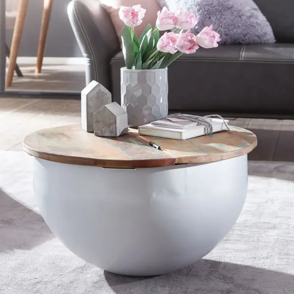 FineBuy Couchtisch Mango, Weiß – 60 × 34 × 60 cm