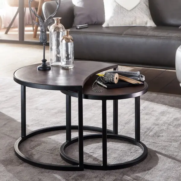 FineBuy Couchtisch Set 2er Mango aus Massivholz, Schwarz