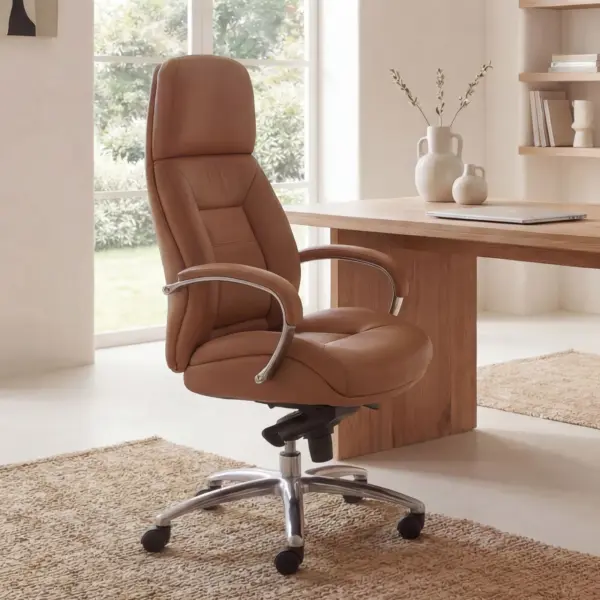 FineBuy Designer Bürostuhl Bezug Echtleder Schreibtischstuhl bis 120 kg, Beige FineBuy Designer Bürostuhl Bezug Echtleder Schreibtischstuhl bis 120 kg, Beige