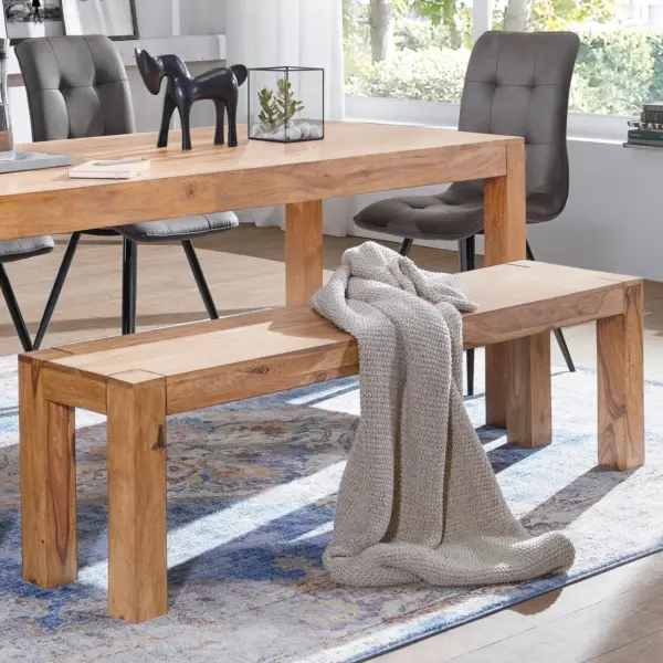 FineBuy Esszimmer Sitzbank Massiv-Holz Akazie 180 x 45 x 35 cm Holz-Bank Natur-Produkt Küchenbank im Landhaus-Stil