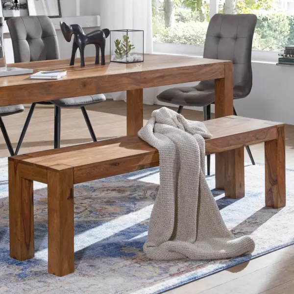 FineBuy Esszimmer Sitzbank Massiv-Holz Sheesham 180 x 45 x 35 cm Holz-Bank Natur-Produkt Küchenbank im Landhaus-Stil