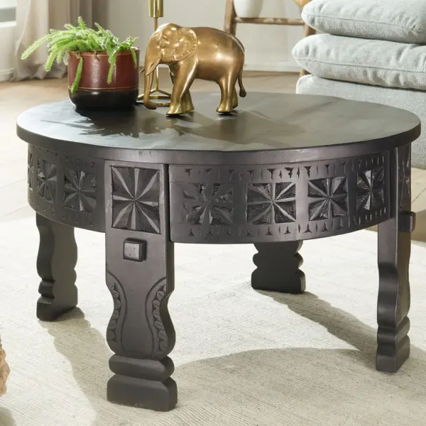 FineBuy Couchtisch Mango Massivholz rund, Schwarz