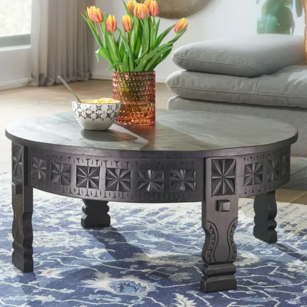 FineBuy Couchtisch Mango Massivholz rund, Schwarz