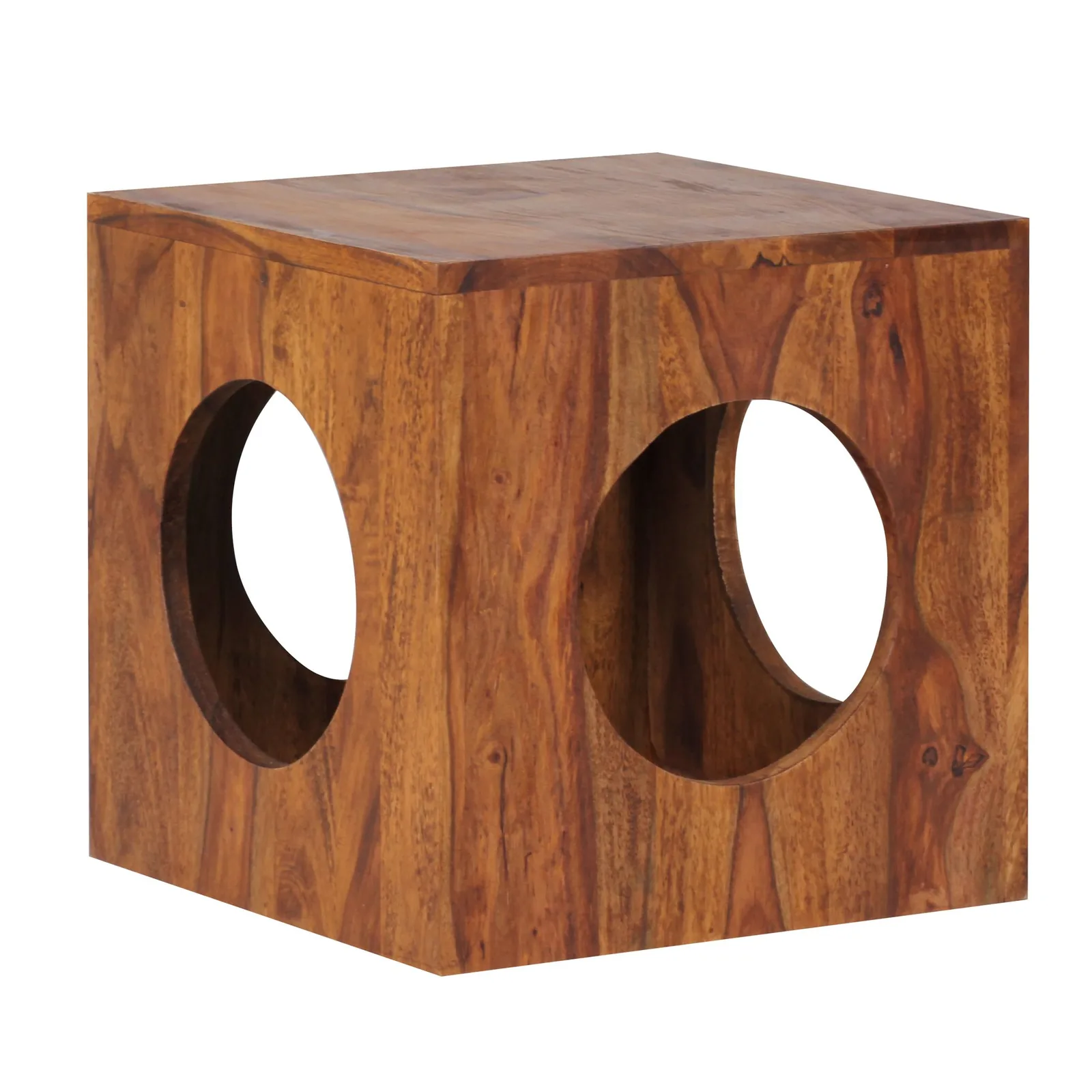 FineBuy Beistelltisch Sheesham Massivholz, Braun – 35 × 35 × 35 cm