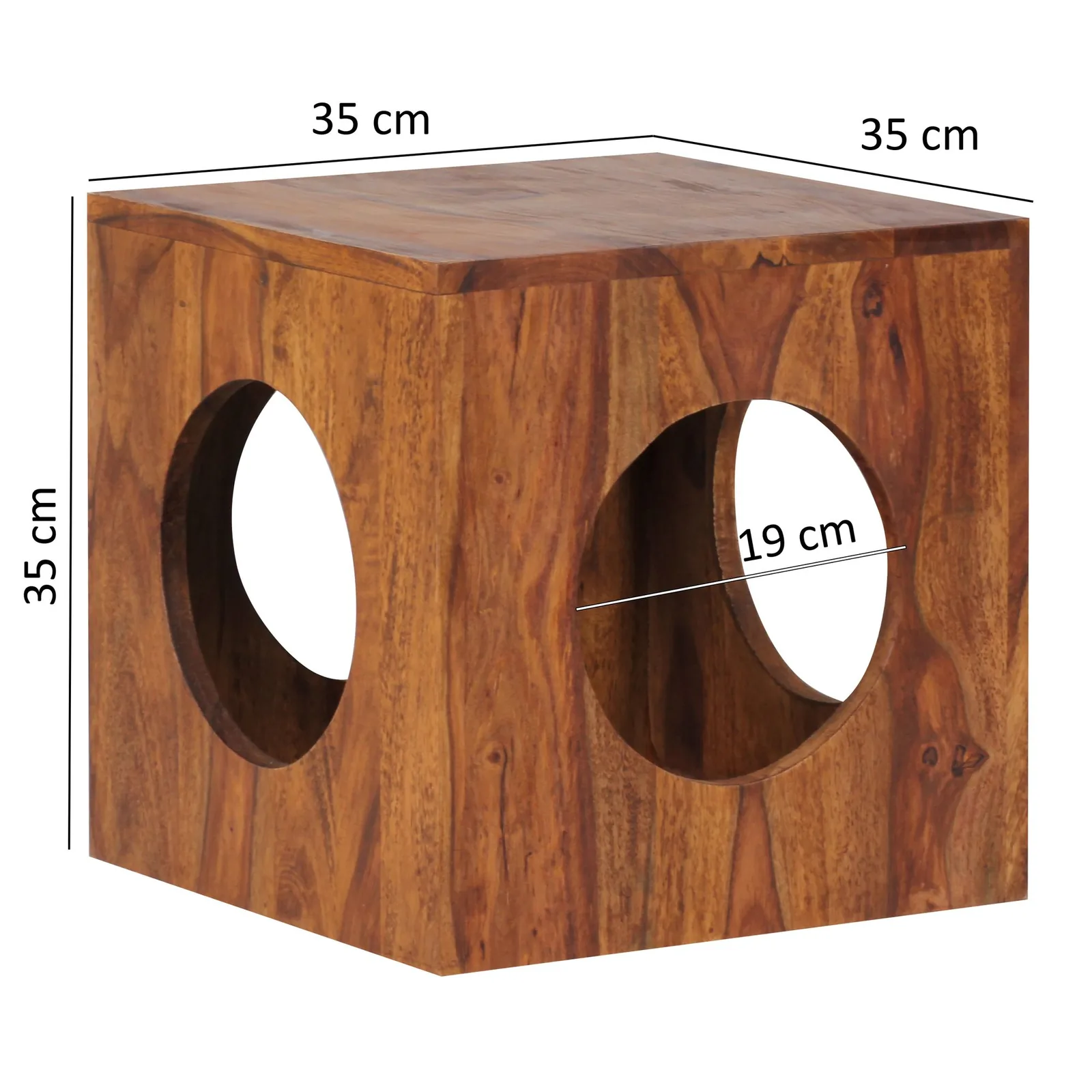 FineBuy Beistelltisch Sheesham Massivholz, Braun – 35 × 35 × 35 cm