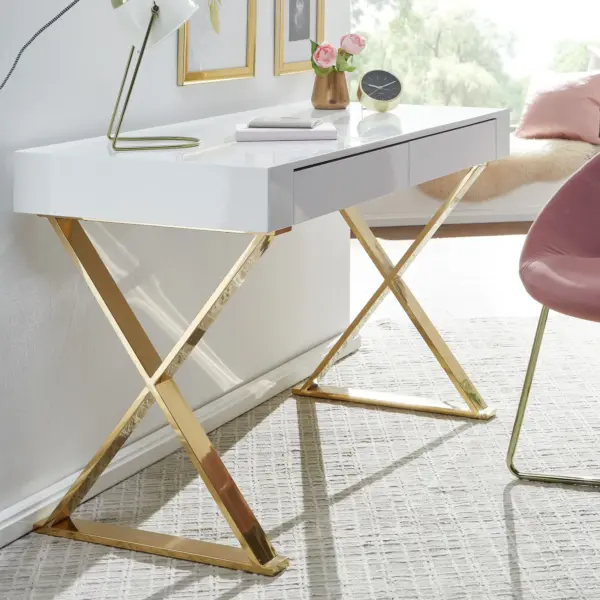 FineBuy Schreibtisch aus Holz, Weiß – 118 × 76 × 57 cm