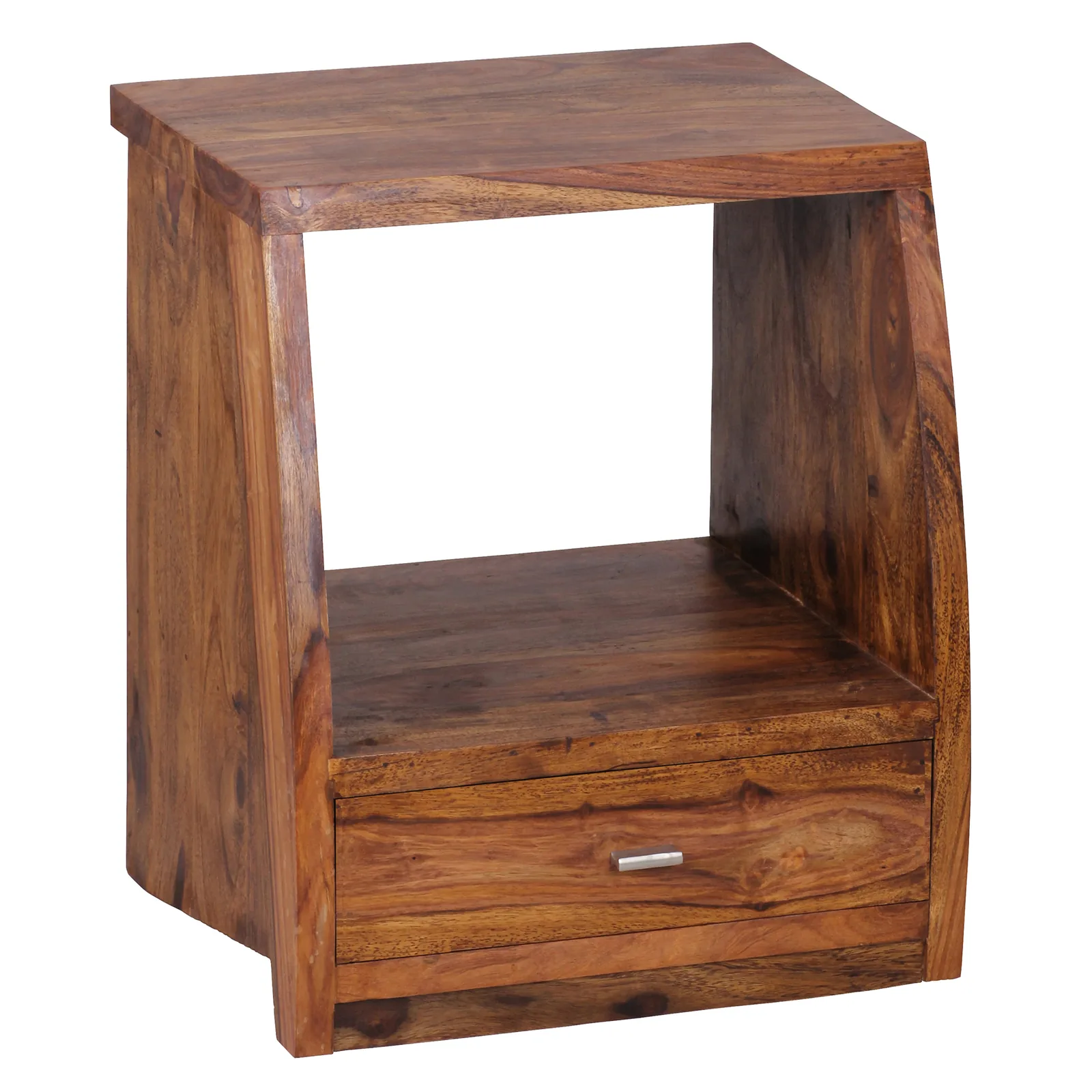 FineBuy Nachtkommode Sheesham Massivholz mit Schublade und Ablage, Braun – 45 × 40 × 53 cm