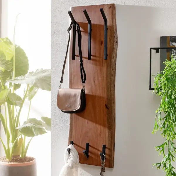 FineBuy Wandgarderobe Akazie Massivholz, Braun – 36 × 100 cm FineBuy Wandgarderobe Akazie Massivholz, Braun – 36 × 100 cm