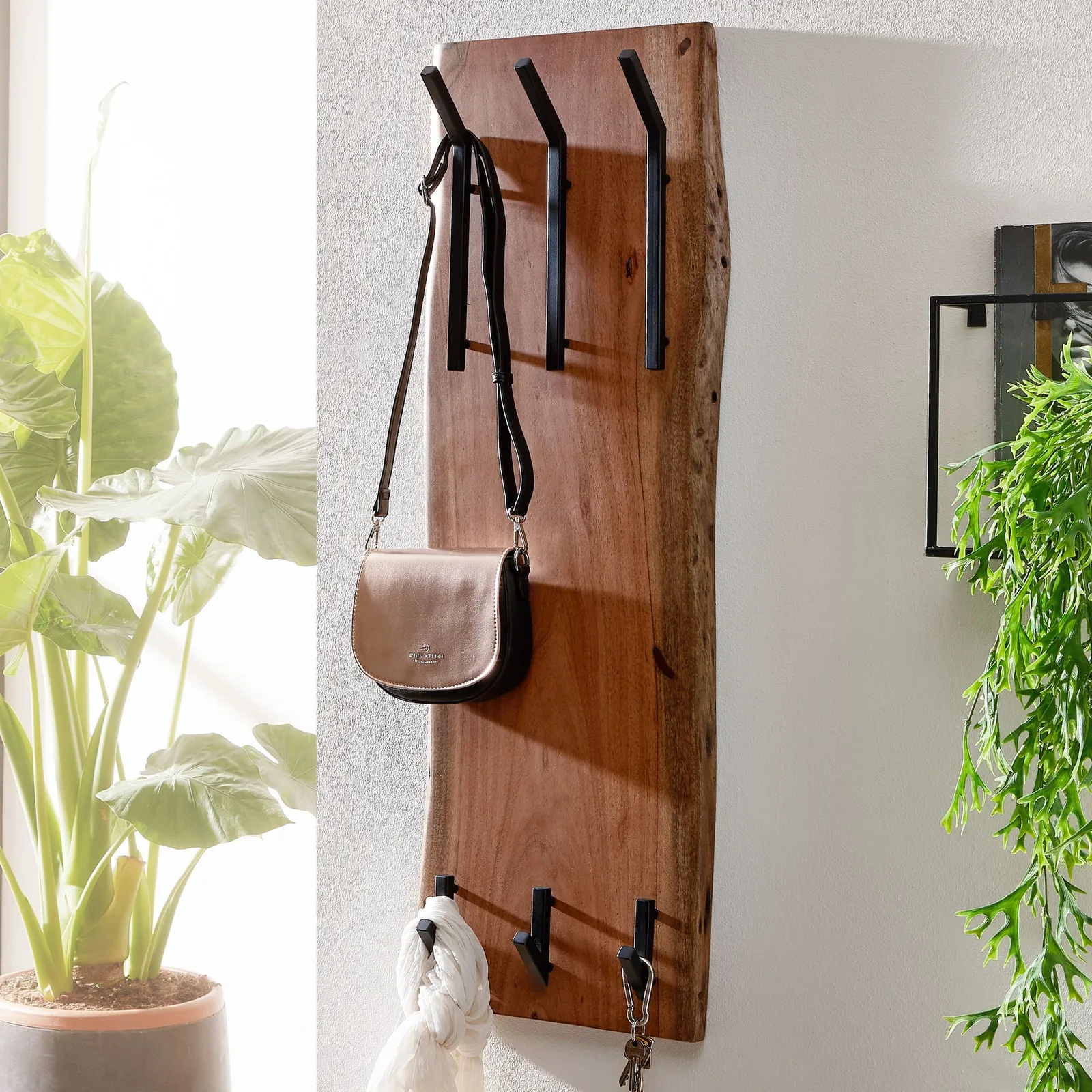 FineBuy Wandgarderobe Akazie Massivholz, Braun – 36 × 100 cm
