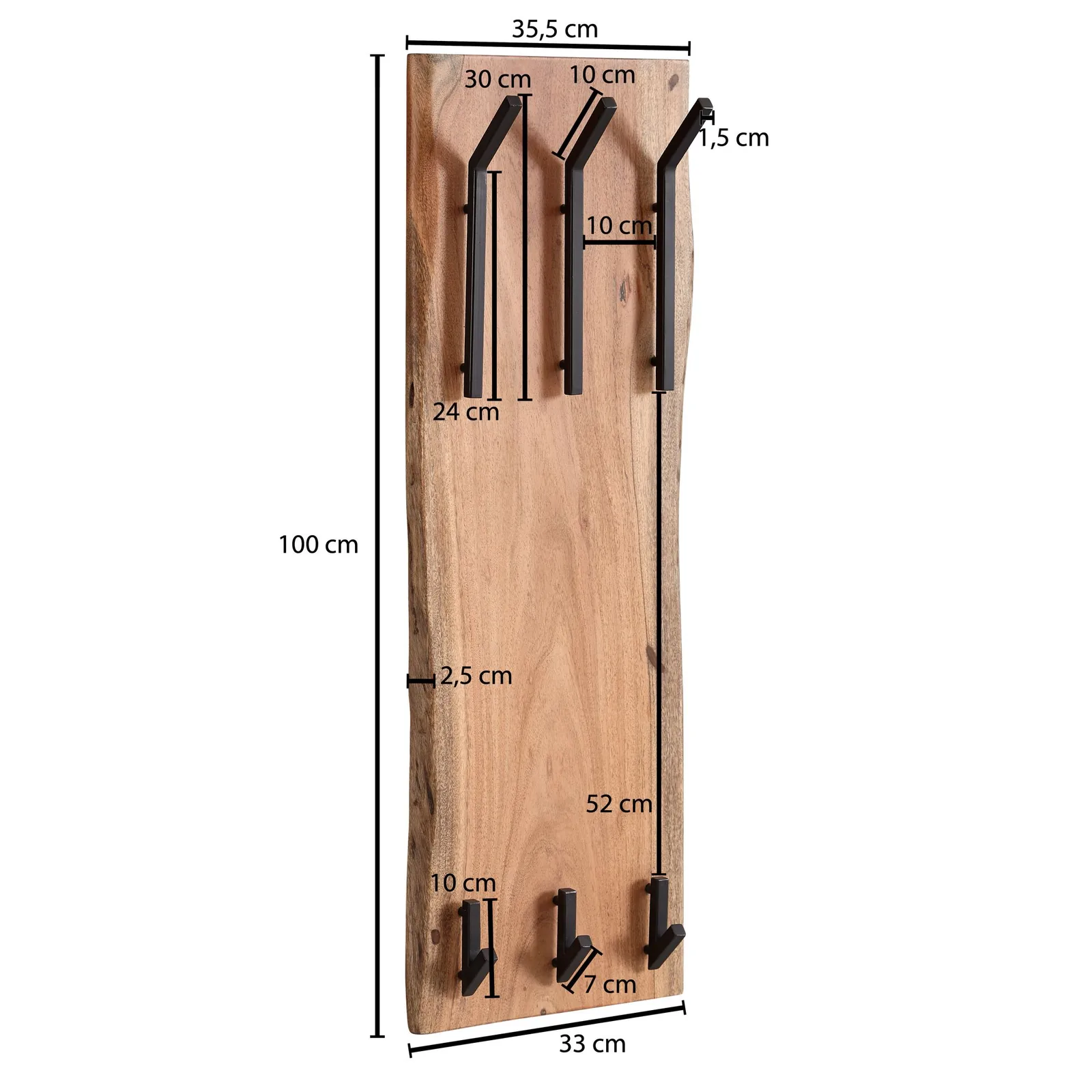 FineBuy Wandgarderobe Akazie Massivholz, Braun – 36 × 100 cm