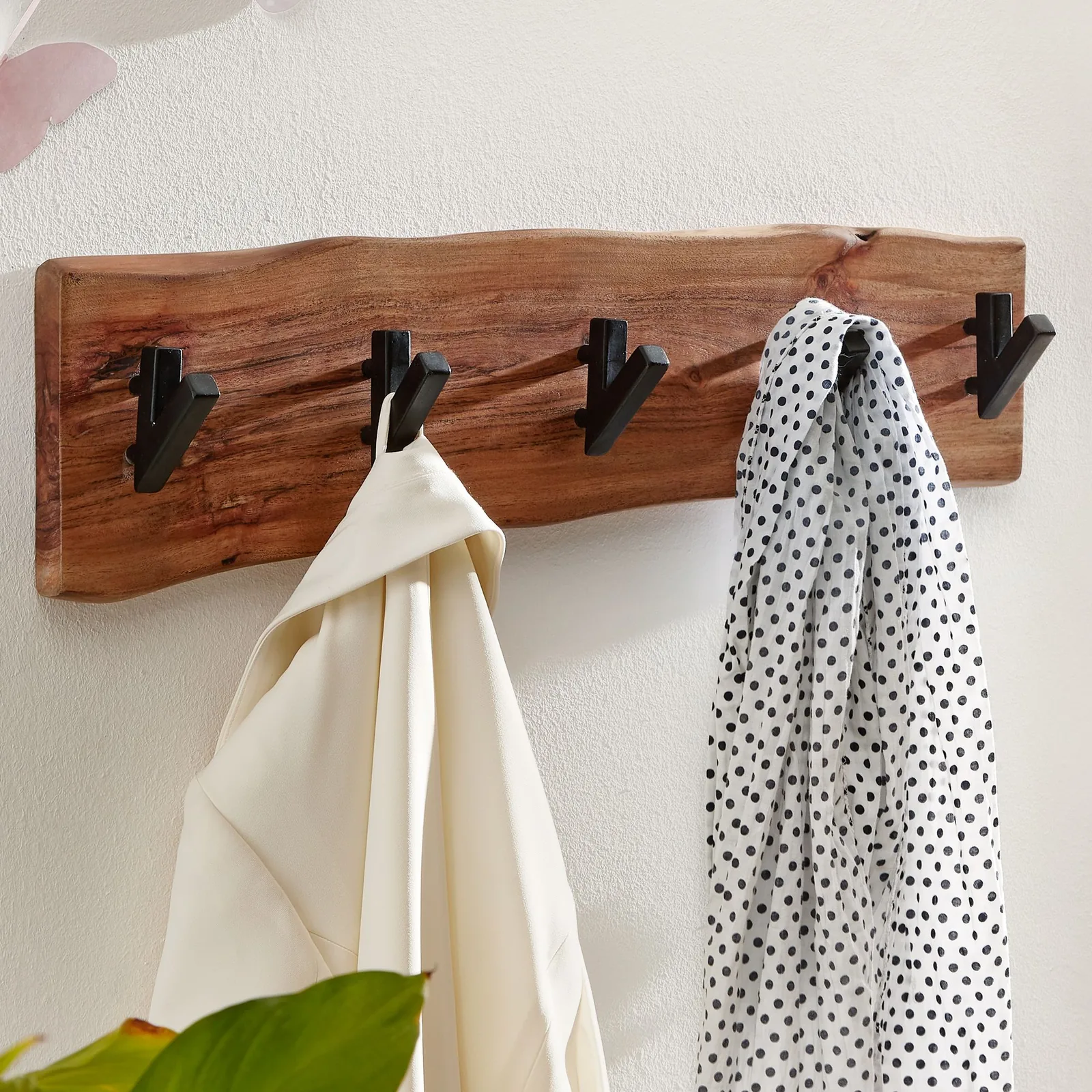 FineBuy Wandgarderobe Akazie Massivholz Baumkante Garderobenpaneel massiv Holz, Braun