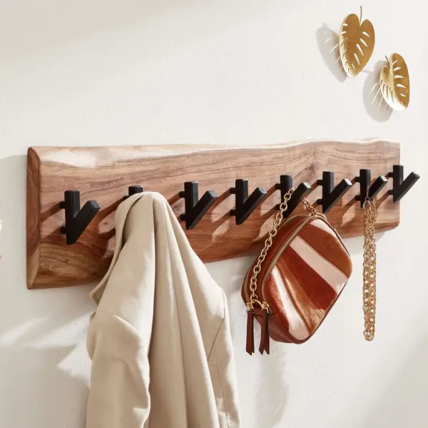 FineBuy Wandgarderobe Akazie Massivholz Baumkante Garderobenpaneel massiv Holz, Braun FineBuy Wandgarderobe Akazie Massivholz Baumkante Garderobenpaneel massiv Holz, Braun