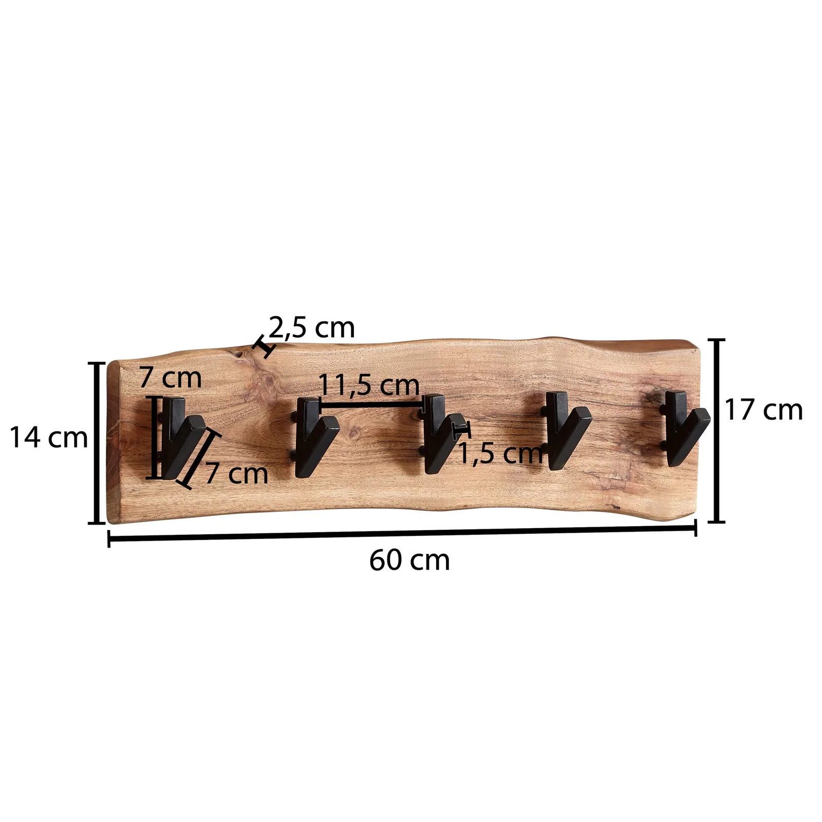 FineBuy Wandgarderobe Akazie Massivholz Baumkante Garderobenpaneel massiv Holz, Braun