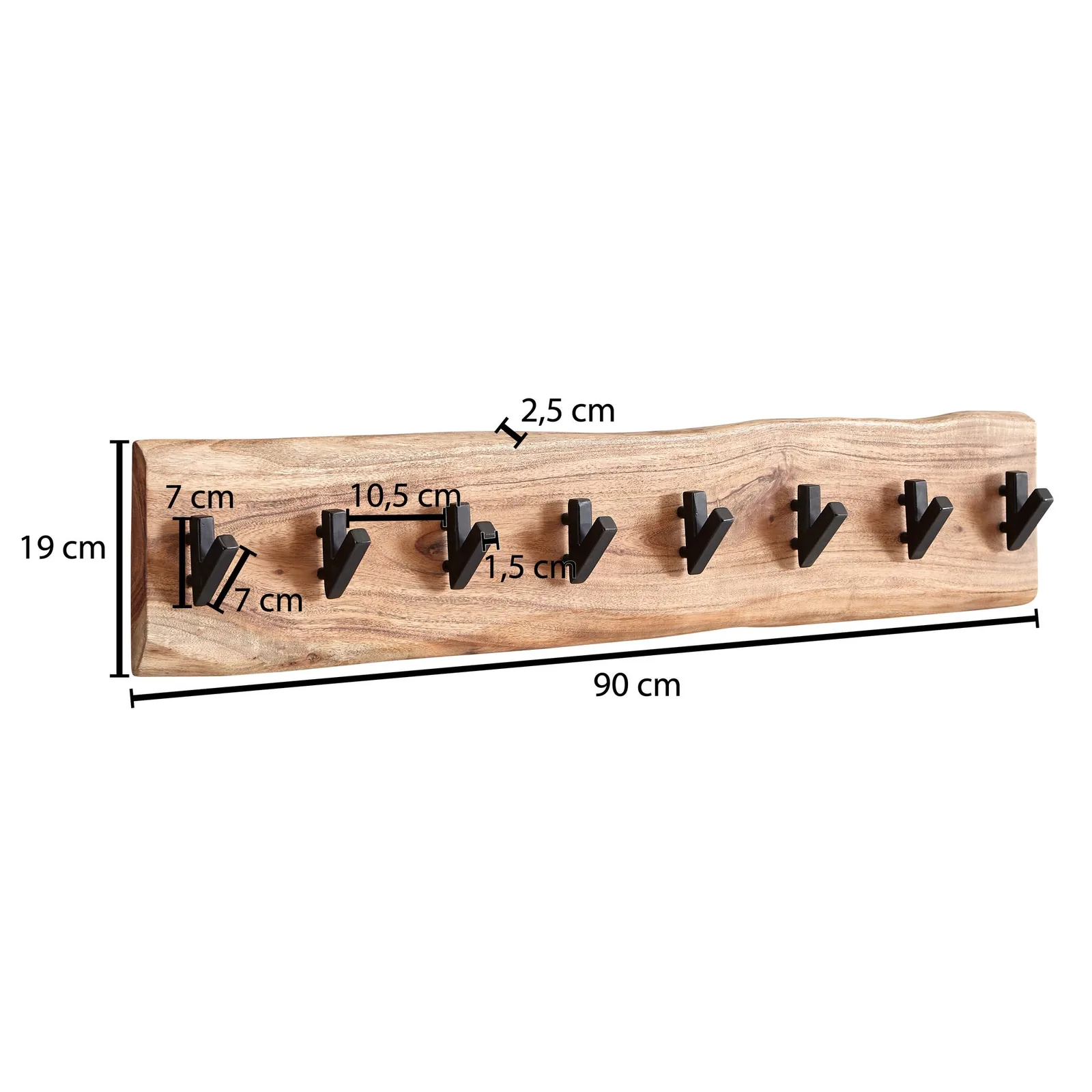 FineBuy Wandgarderobe Akazie Massivholz Baumkante Garderobenpaneel massiv Holz, Braun