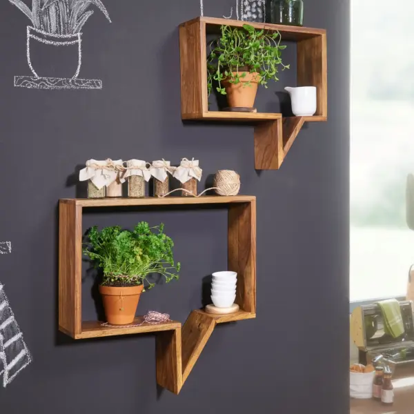 FineBuy 2er Set Wandregale Massiv aus Holz, Braun FineBuy 2er Set Wandregale Massiv aus Holz, Braun