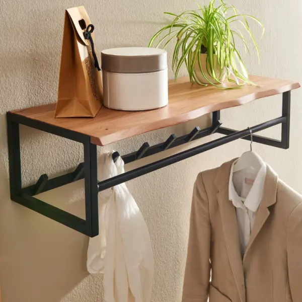 FineBuy Wandgarderobe Akazie aus Massivholz, Braun – 80 cm FineBuy Wandgarderobe Akazie aus Massivholz, Braun – 80 cm
