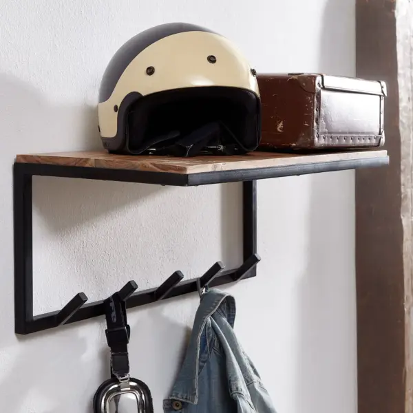 FineBuy Wandgarderobe Akazie aus Massivholz, Braun – 70 cm FineBuy Wandgarderobe Akazie aus Massivholz, Braun – 70 cm