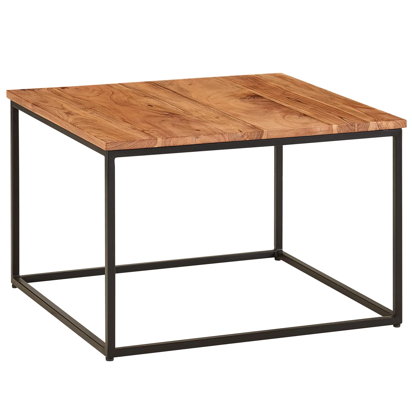 FineBuy Couchtisch quadratisch 60x60 cm Akazie Massivholz · Wohnzimmertisch mit schwarzem Metallgestell · Handgefertigt im Industrial Design · Natürlich & robust