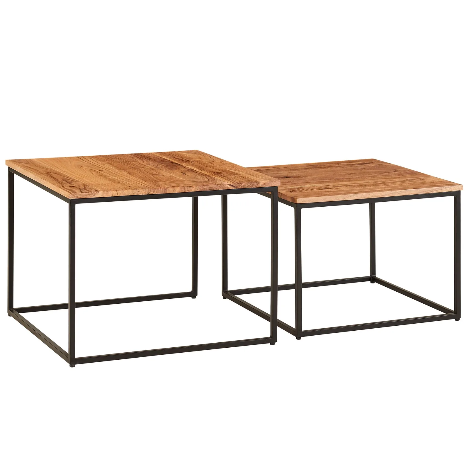 FineBuy Couchtisch 2er Set Akazie Massivholz quadratisch, Braun