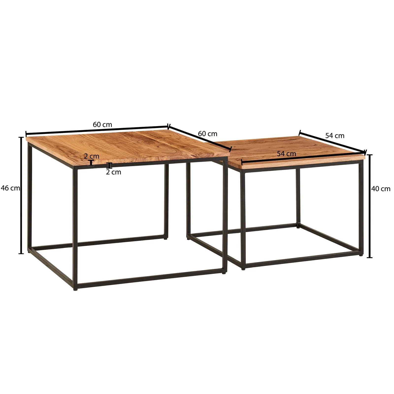 FineBuy Couchtisch 2er Set Akazie Massivholz quadratisch, Braun