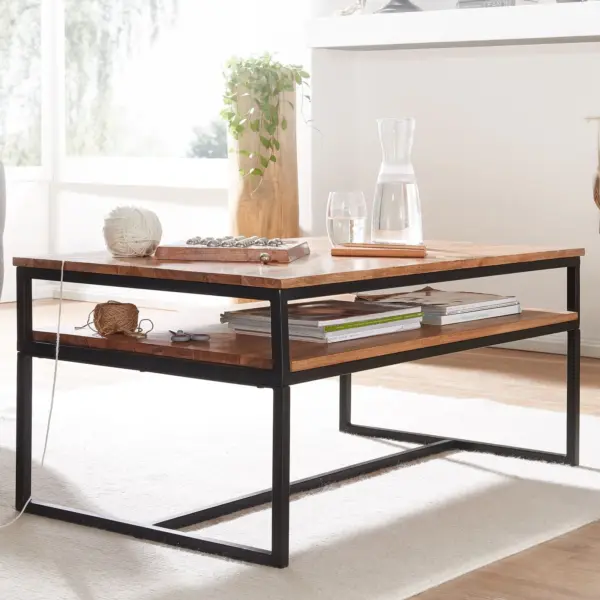 FineBuy Couchtisch Akazie aus Massivholz, Braun – 100 cm