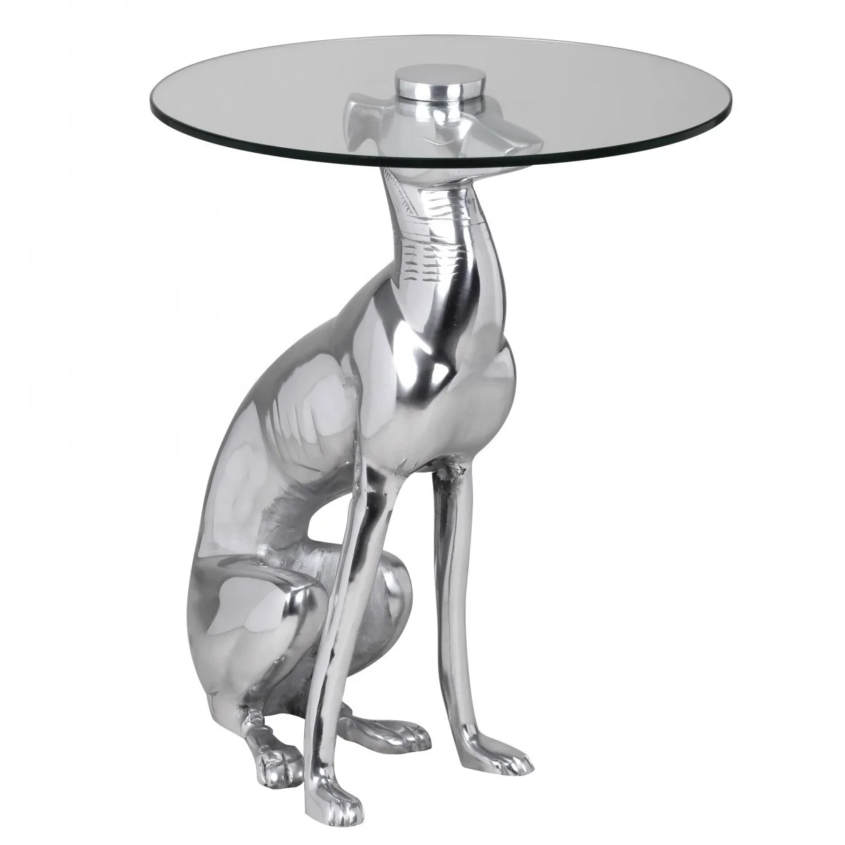 FineBuy Design Beistelltisch Ø40cm Runder Couchtisch Hund aus Aluminium, Silber