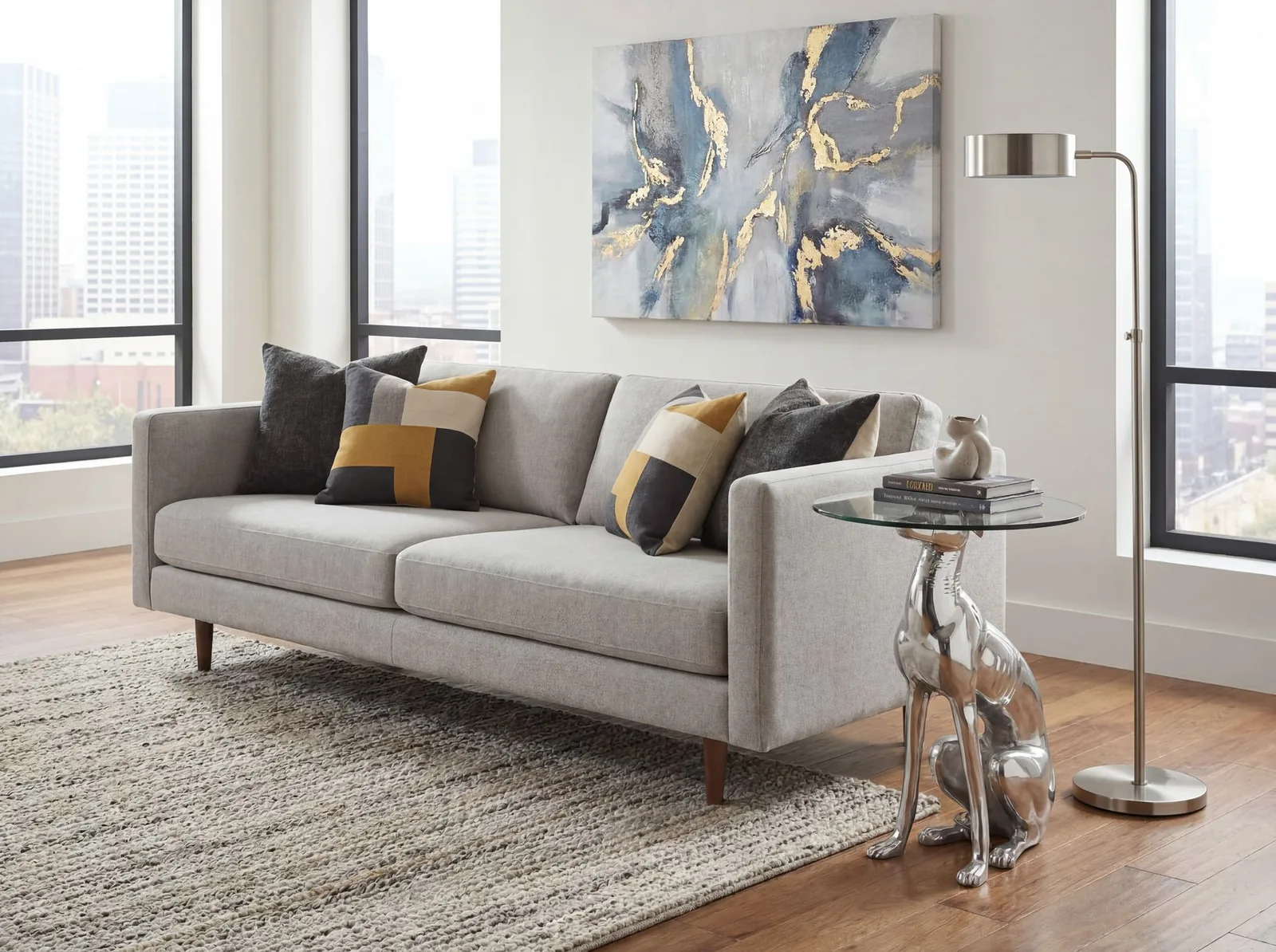 FineBuy Design Beistelltisch Ø40cm Runder Couchtisch Hund aus Aluminium, Silber