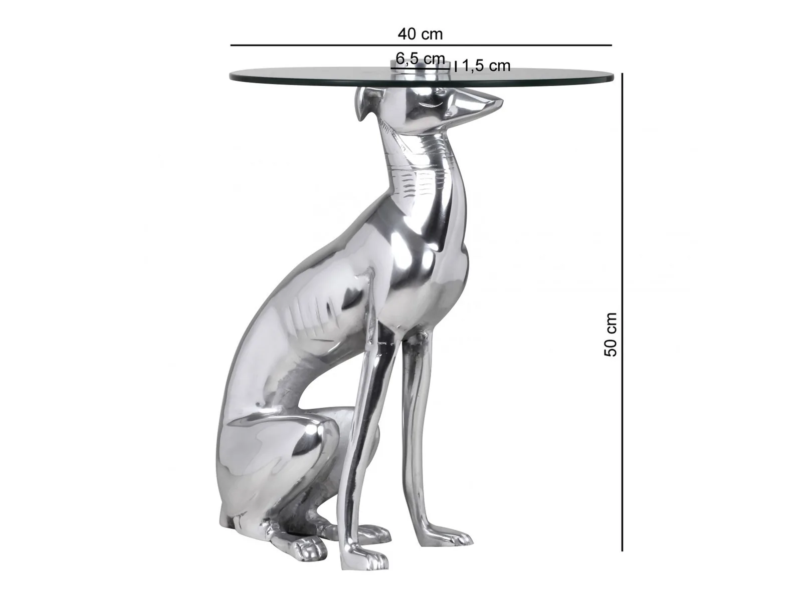 FineBuy Design Beistelltisch Ø40cm Runder Couchtisch Hund aus Aluminium, Silber