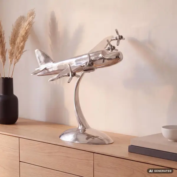FineBuy Design Deko Propeller Flugzeug aus Aluminium, Silber – 42 × 30 × 30 cm FineBuy Design Deko Propeller Flugzeug aus Aluminium, Silber – 42 × 30 × 30 cm