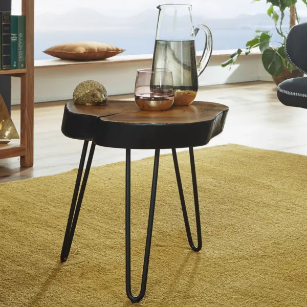 FineBuy Massivholz Sheesham Beistelltisch, Braun – 35 × 35 cm