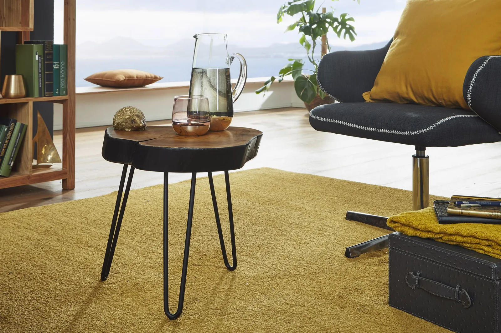 FineBuy Massivholz Sheesham Beistelltisch, Braun – 35 × 35 cm