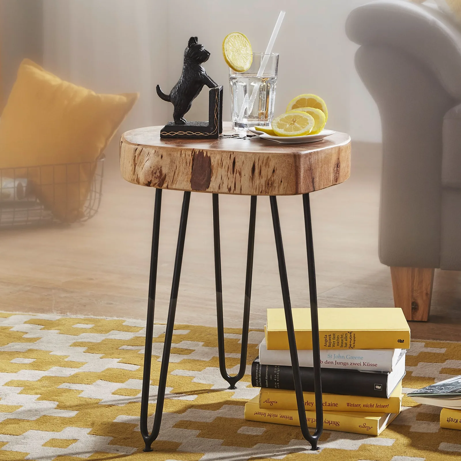 FineBuy Massivholz Akazie Beistelltisch, Braun – 35 × 35 cm
