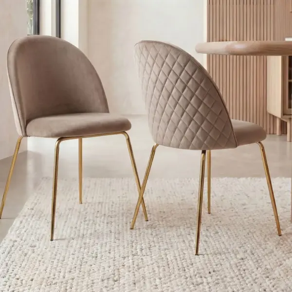 FineBuy Design Esszimmerstühle Samt 2er Set mit Steppung, Beige FineBuy Design Esszimmerstühle Samt 2er Set mit Steppung, Beige