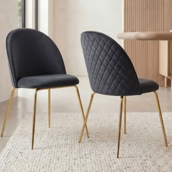 FineBuy Design Esszimmerstühle Samt 2er Set mit Steppung, Schwarz FineBuy Design Esszimmerstühle Samt 2er Set mit Steppung, Schwarz
