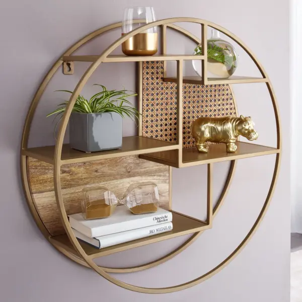 FineBuy Wandregal Rattan, Braun – 62 × 62 × 17 cm