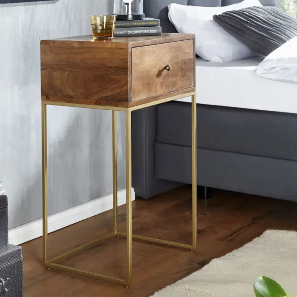 FineBuy Nachttisch aus Mango aus Massivholz, 40 × 75,5 × 35 cm – für Boxspringbett