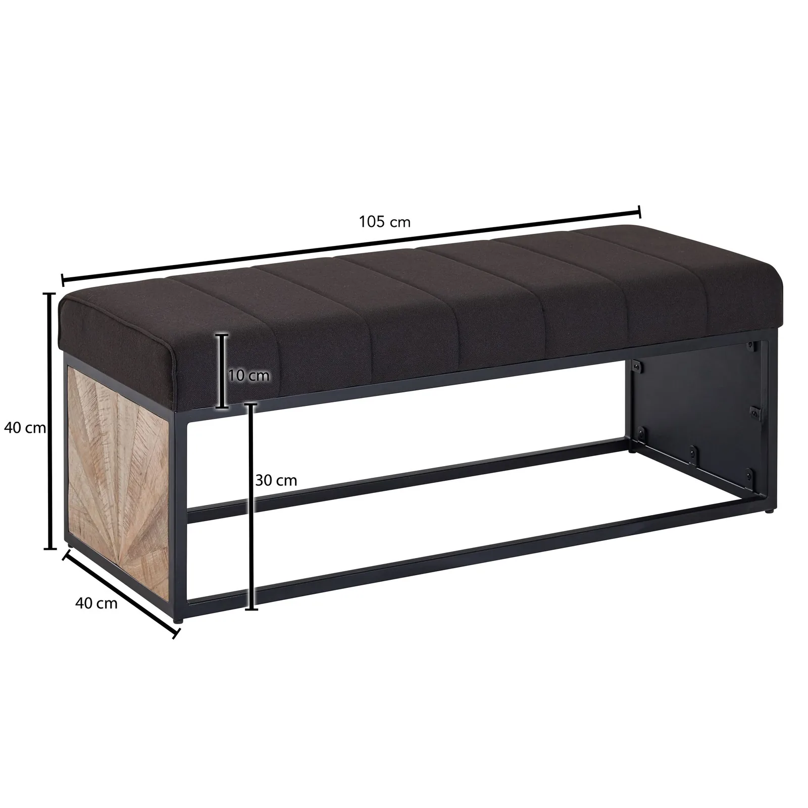 FineBuy gepolsterte Sitzbank, Schwarz – 105 cm
