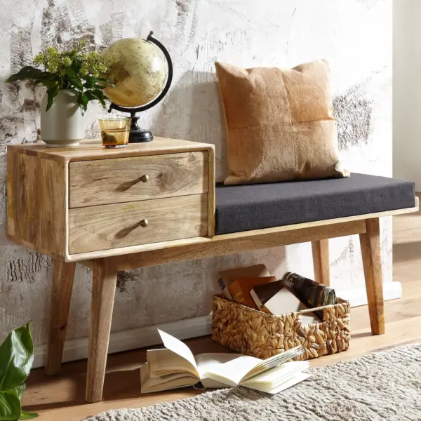 FineBuy gepolsterte Sitzbank aus Massivholz, 120 cm – für Garderobe FineBuy gepolsterte Sitzbank aus Massivholz, 120 cm – für Garderobe
