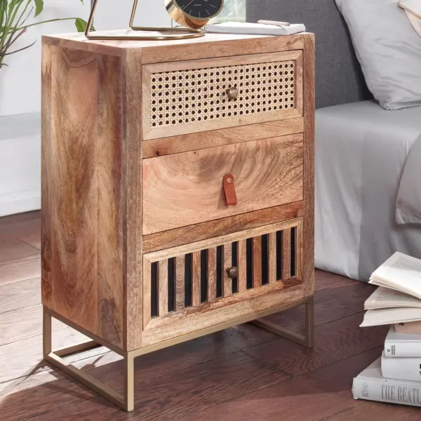 FineBuy Nachttisch aus Mango aus Massivholz, 40 × 60 × 30 cm – für Boxspringbetten