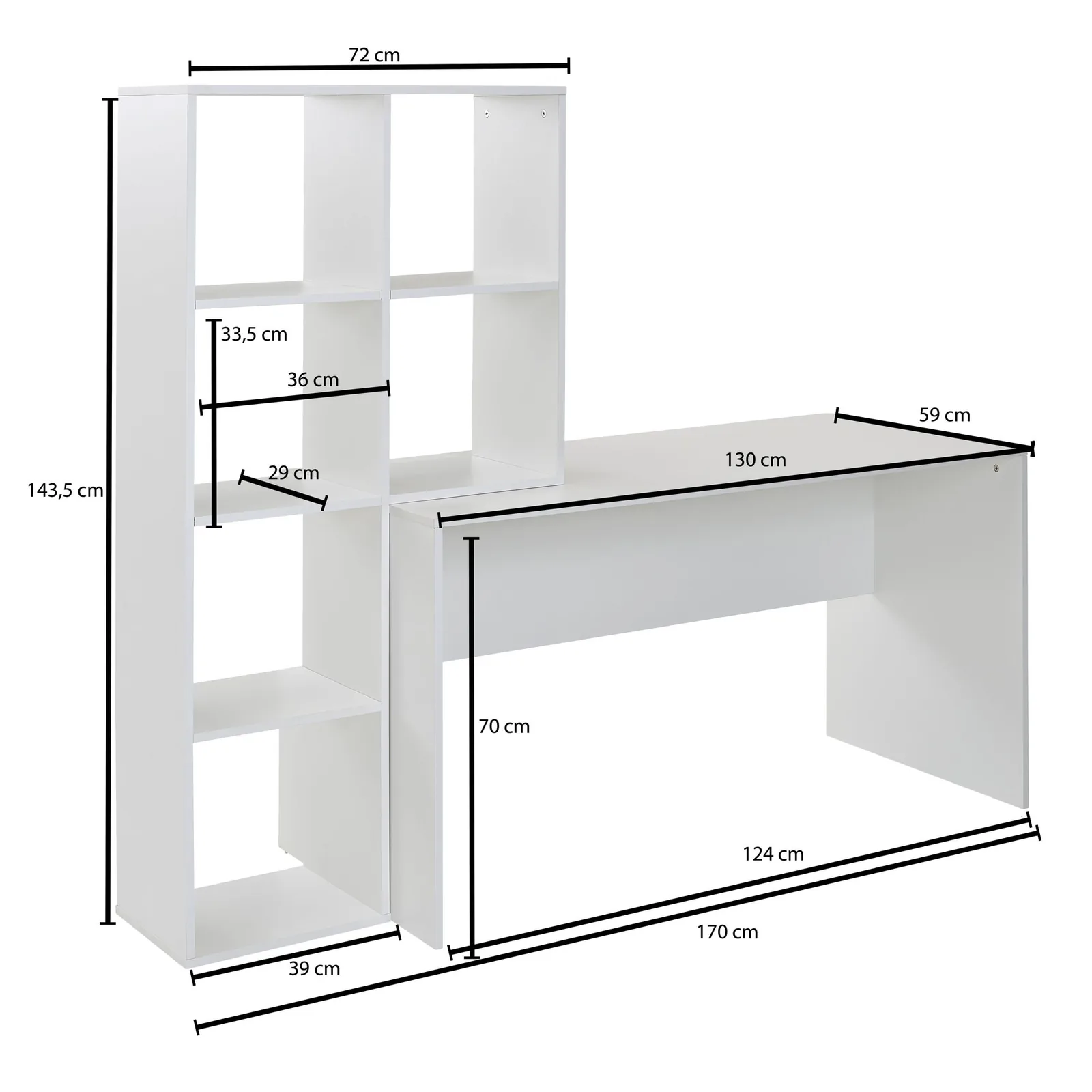 FineBuy Schreibtisch mit Regal, Weiß – 170 × 59 × 143,5 cm