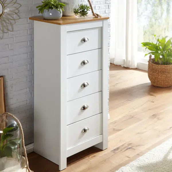 FineBuy Sideboard mit 5 Schubladen, Weiß – 53 × 114 × 39 cm